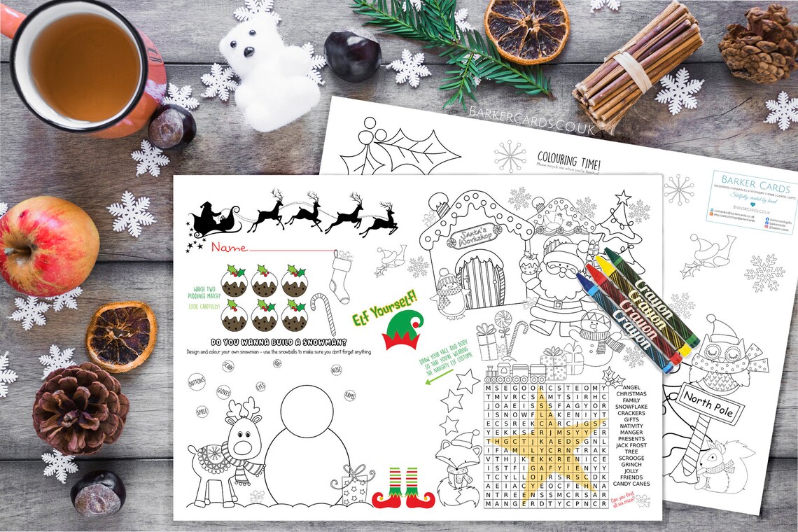 Christmas Activity Placemat for Kids, Disposable and Recyclable, Children's Christmas Colouring Place Mat, A3 Kids Colouring Table Cloth